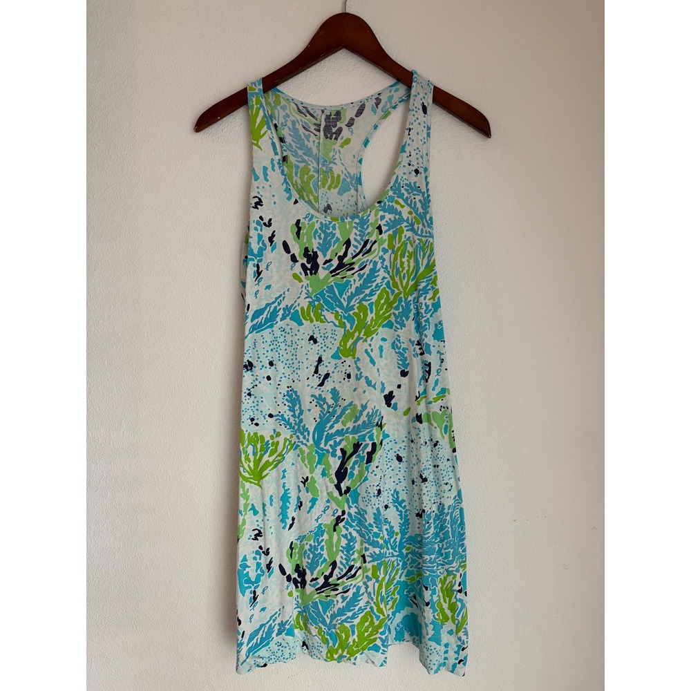 Lilly Pulitzer Womens Blue Green Coral Reef Print Pima Cotton Racerback Tank Top